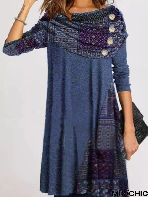 Cotton Round Neck Long Sleeve Knitting Dress