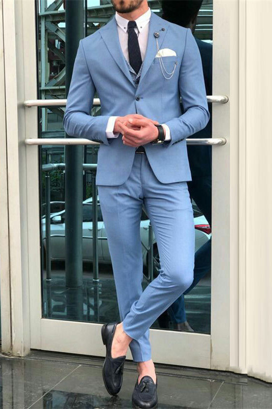 Dresseswow Classy Blue Bespoke Tuxedo Suit For Wedding With Peaked Lapel