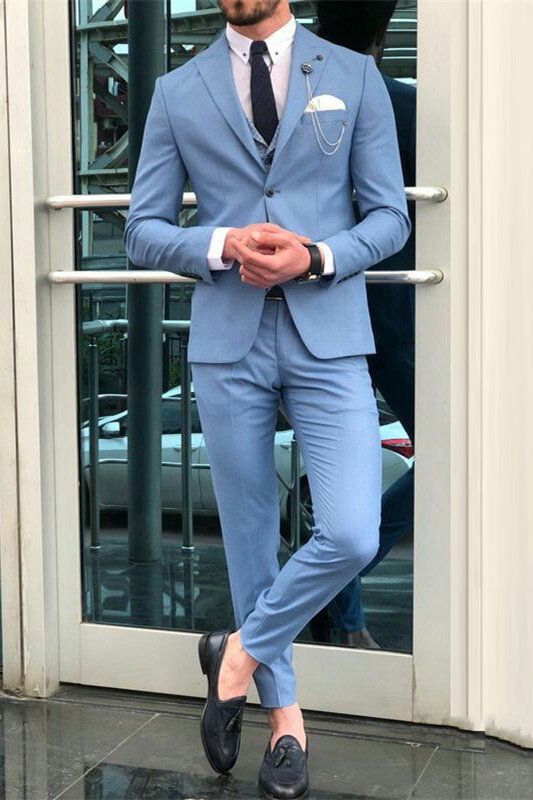Stylish Peaked Lapel Blue Bespoke Tuxedo Suit For Wedding | Ballbellas Ballbellas