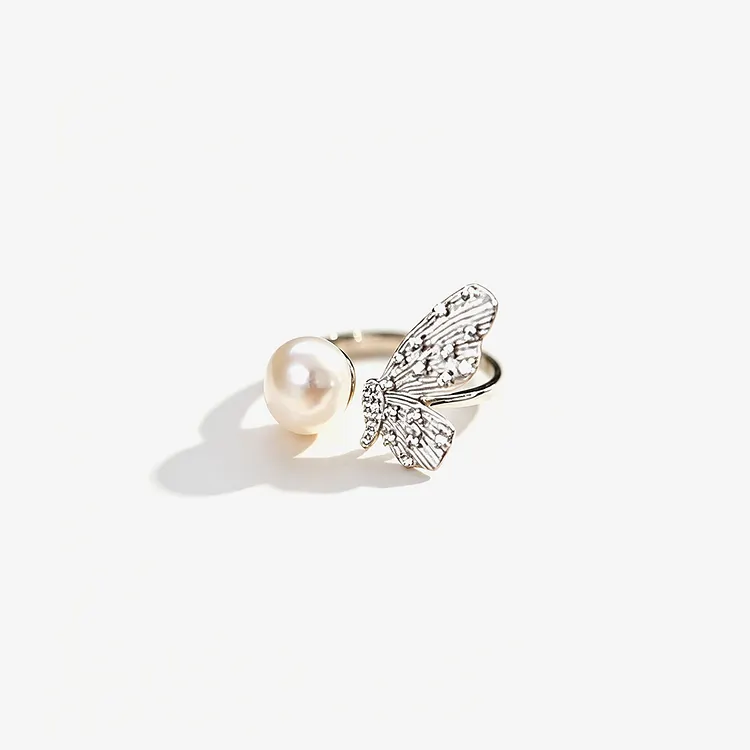 Always Believe In Yourself Butterfly & Pearl Open Ring