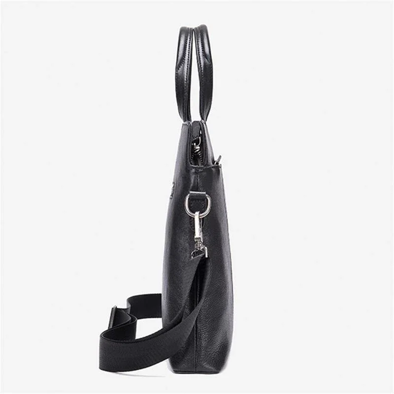 Men's Genuine Leather Casual Business Handbag Solid Color Crossbody Bag