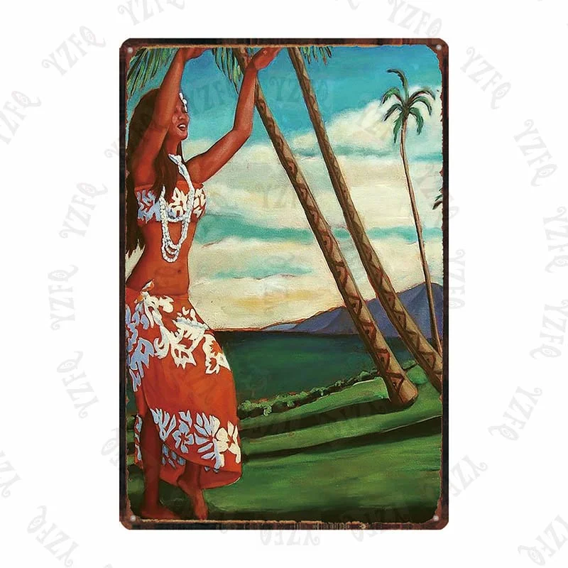 Athvotar Hawaii Travel City Vintage Metal Sign Hula Dance Wall Retro Poster Bar Art Home Craft Decor Cuadros DU-5415A