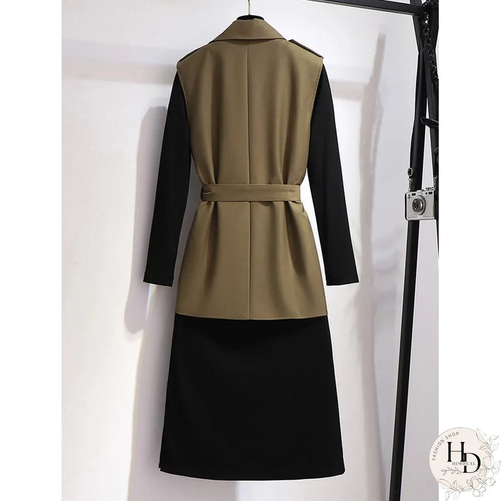 British Style Vest+Black Dress P10367