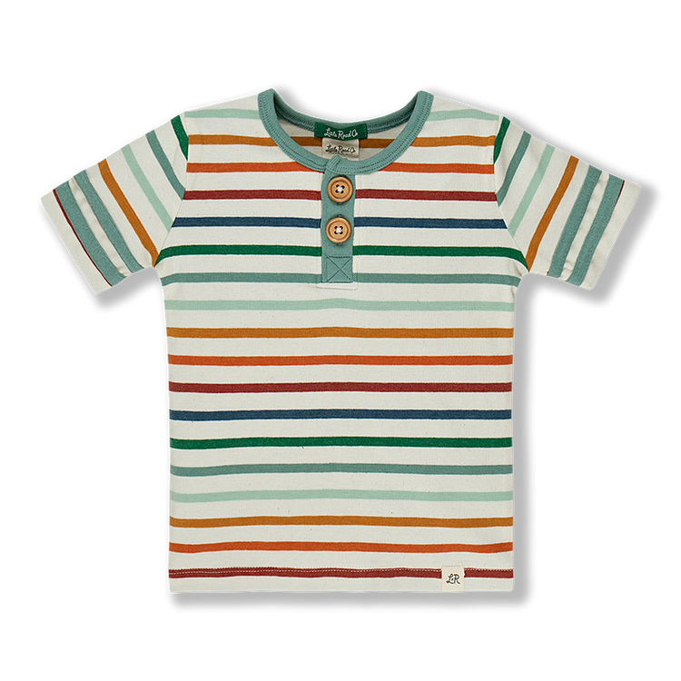 Rainbow Stripe Short Sleeve Retro Button Shirt