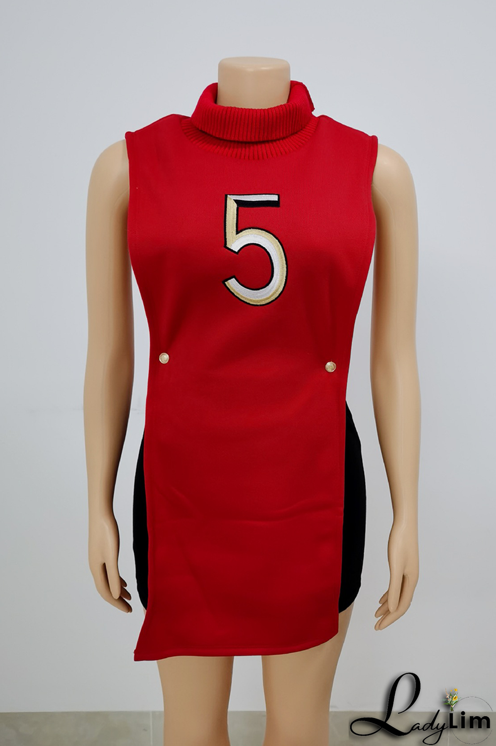 Black Casual Print Split Joint Turtleneck Tops