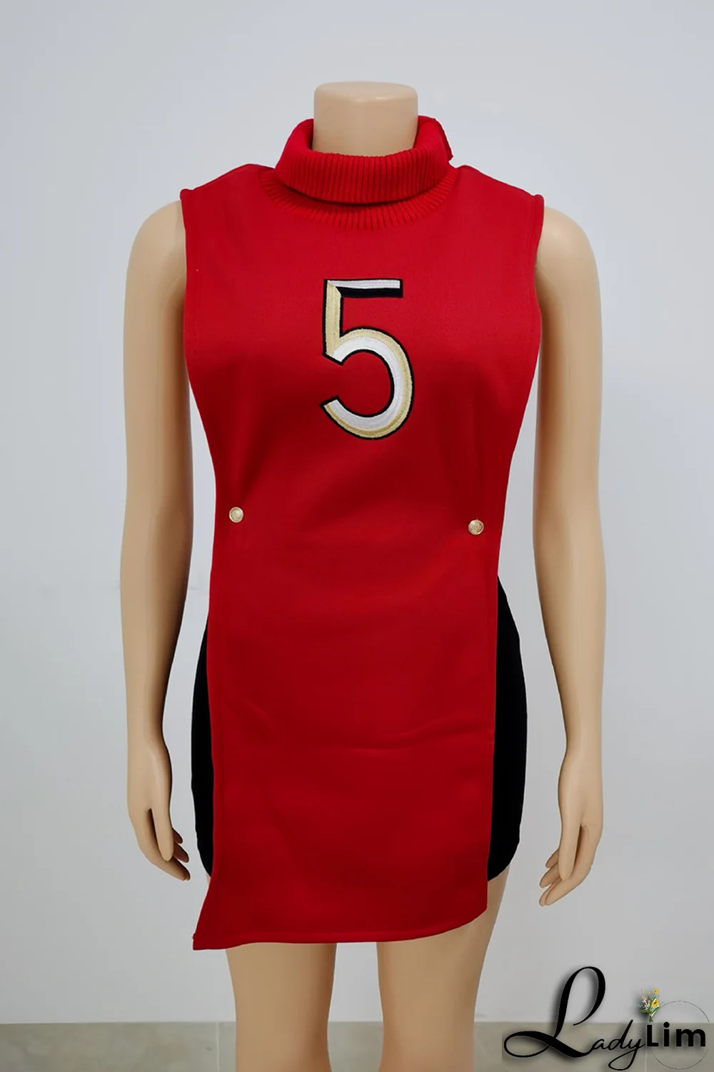 Black Casual Print Split Joint Turtleneck Tops