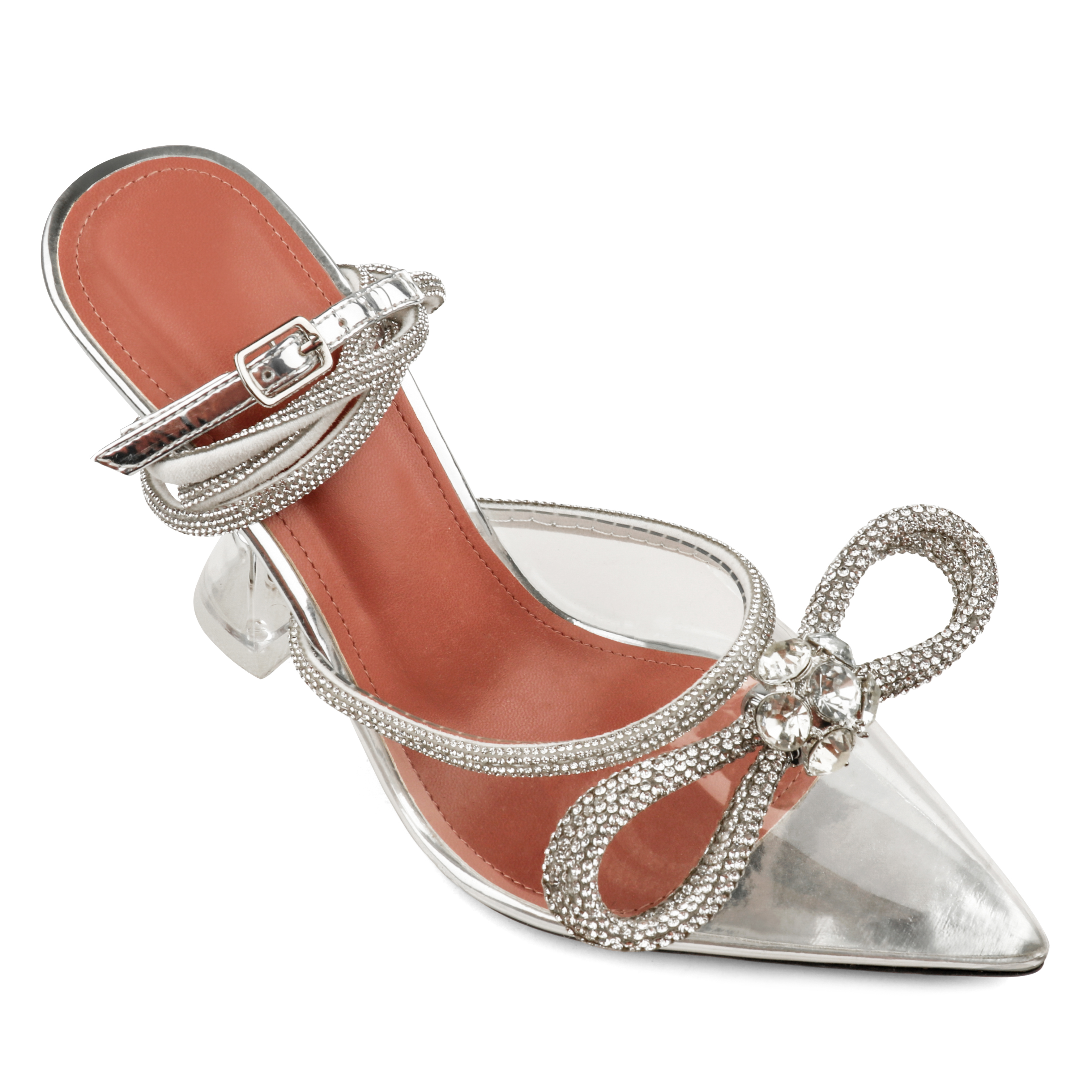 9.5cm/3.74 Double Bow crystal-embellished silk-satin point-toe pumps Pointed Toe With Glitter Strappy Sandals