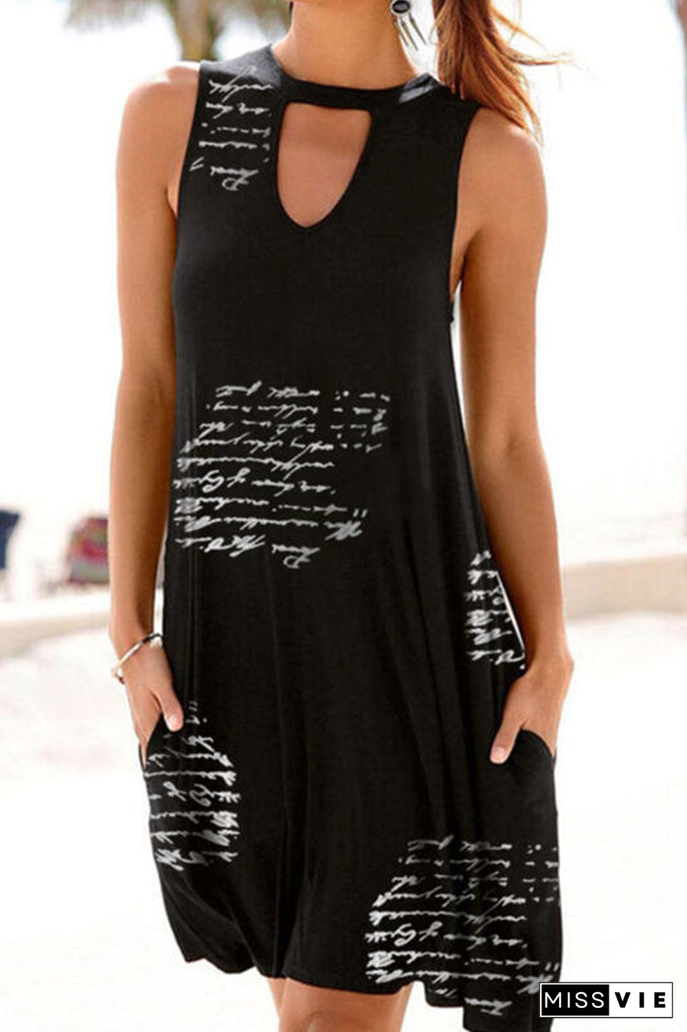 Fashion Street Print Split Joint O Neck A Line Dresses