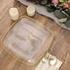 10 Pack | 10" Clear with Gold Rim Square Plastic Dinner Plates, Disposable Lunch Party Plates
