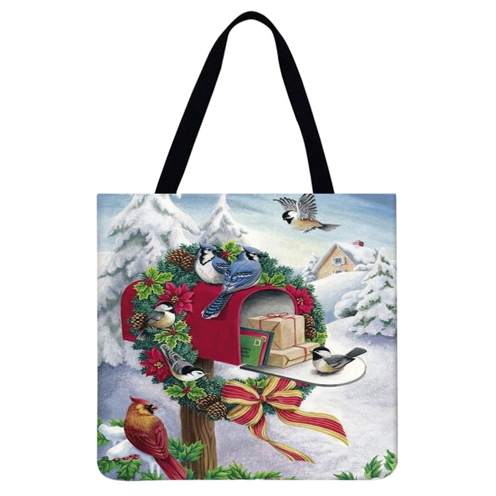 Linen Tote Bag - Christmas Animal Snow
