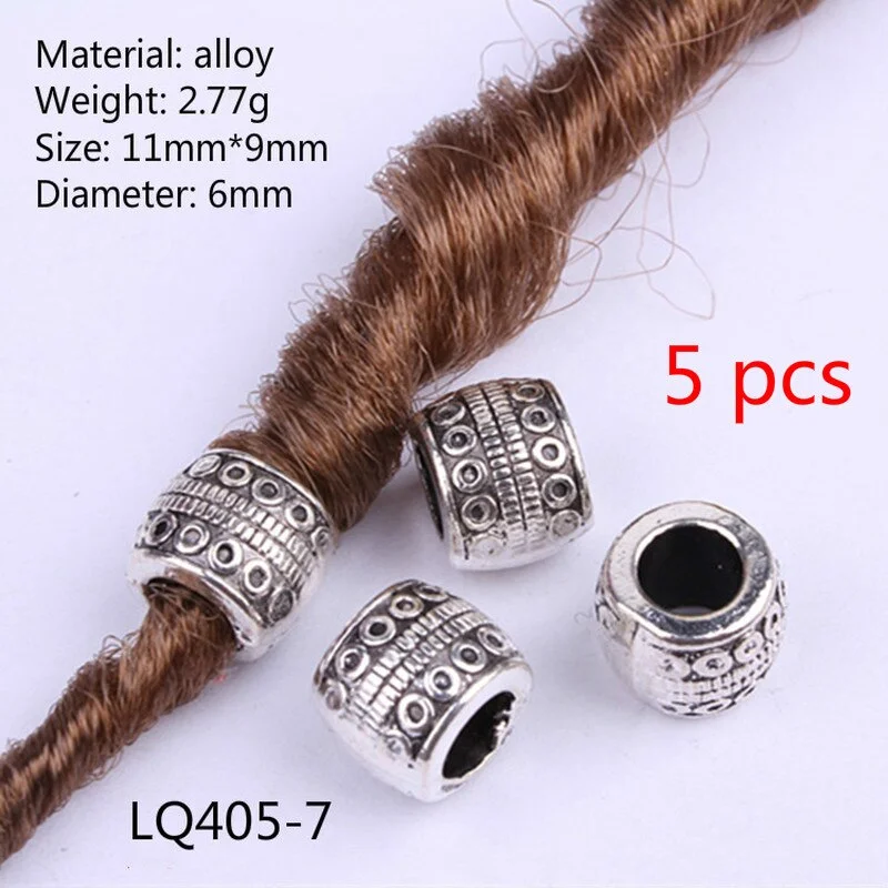 5 Pcs/set Viking Beads 14 Kind Silver Beads for Braiding Dreadlock Hair Decor Cuff Clip Beaded Hair Scrunchies Tibet Bead Tube