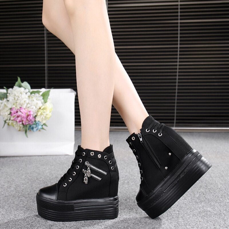 2021 Autumn Women Casual Shoes Denim Ankle Boots Ladies Classic Zipper Height Increasing student Boots Zapatos De Mujer
