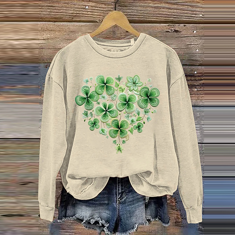 St. Patrick's Day Shamrock Four Leaf Clover Art Design Print Casual Sweatshirt wearshes