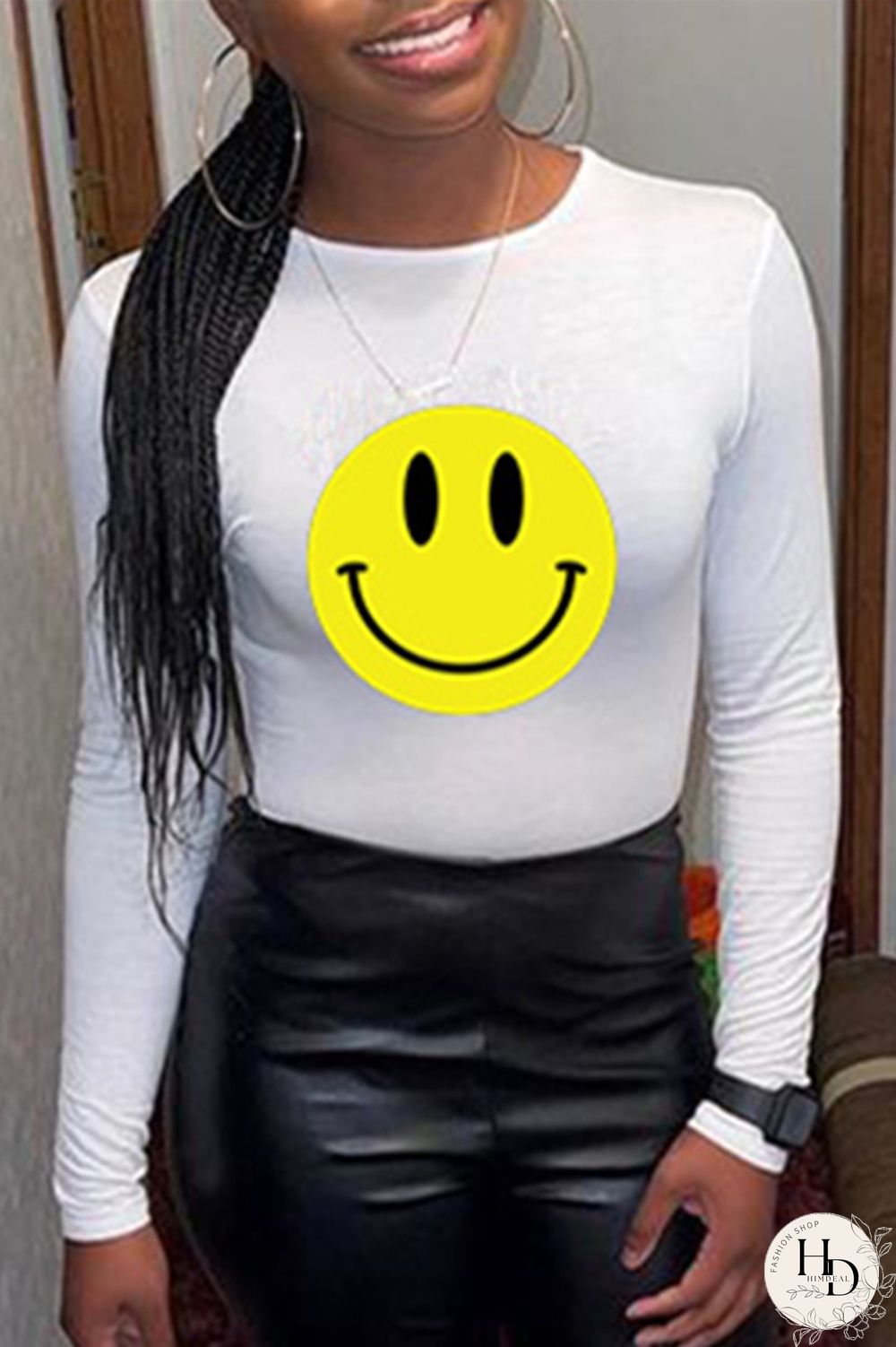 White Fashion Casual Print Basic O Neck Tops