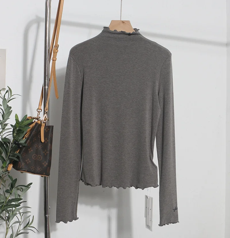 Uveng Half High-Necked Bottomed Shirt Women's Autumn And Winter New Bow Embroidery Inside The Top Of The Jacket T-Shirt 3187