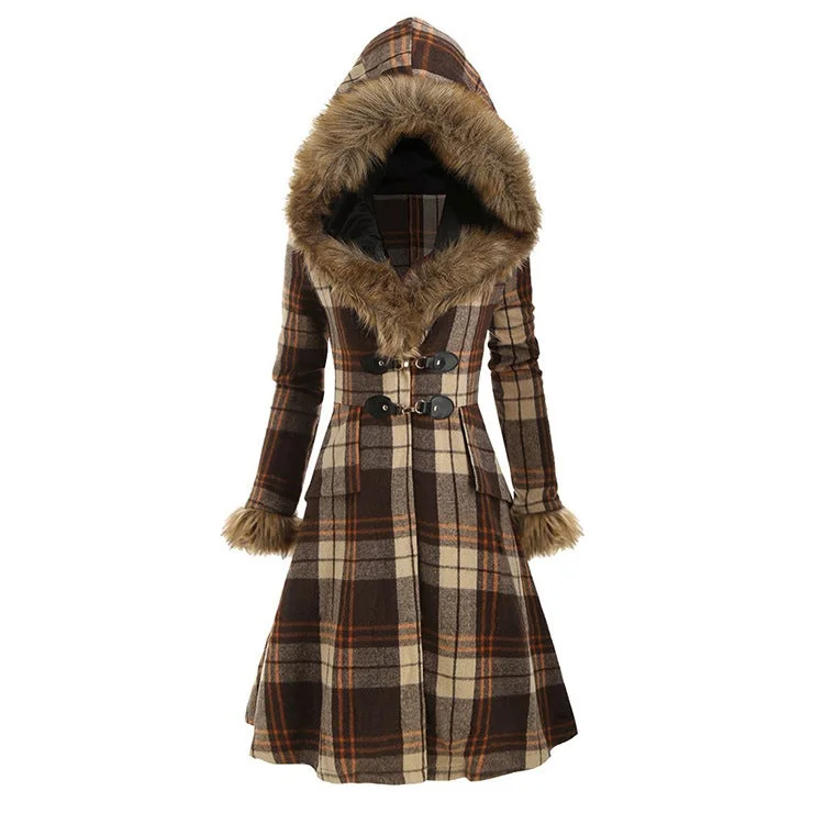 Women's Hooded Jacket Fur Check Slim Jacket