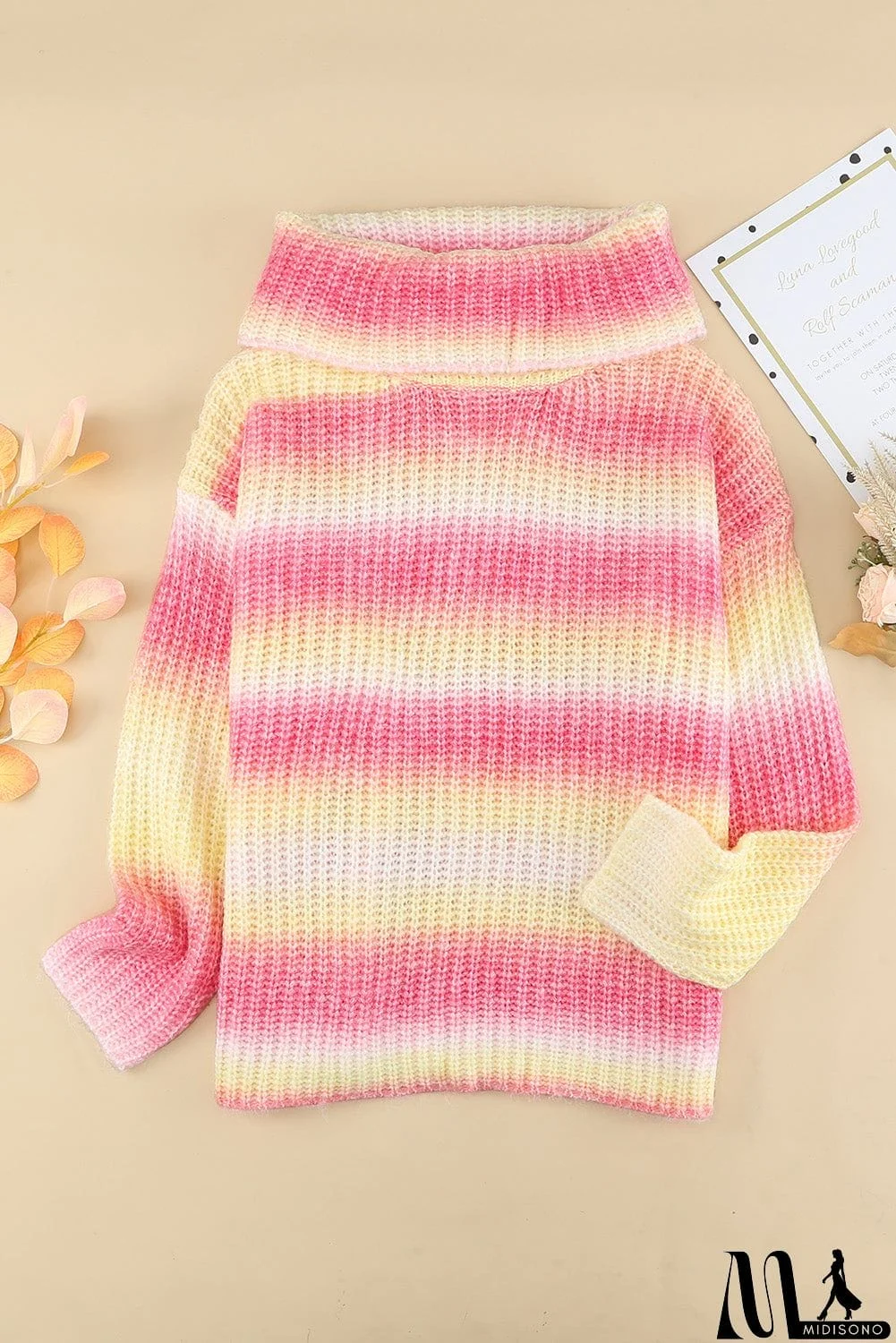 MidiSono - Cowl Neck Ombre Knit Sweater
