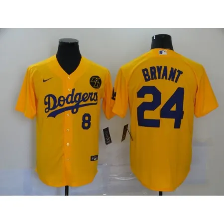 Men's Los Angeles Dodgers Front #8 Back #24 Kobe Bryant Yellow 2020 KB Patch Cool Base Stitched Jersey