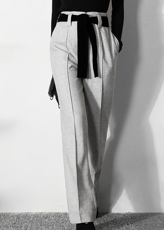 Simple light Grey tunic Woolen straight pants Spring CK3531- Fabulory