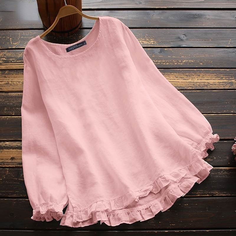 Round Neck Solid Color Loose Casual Long-sleeved Blouse