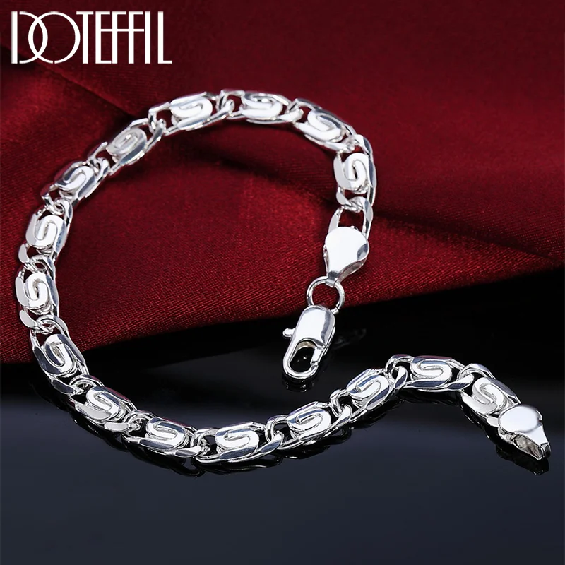 DOTEFFIL 925 Sterling Silver Geometry Bracelet Chain For Women Man Jewelry