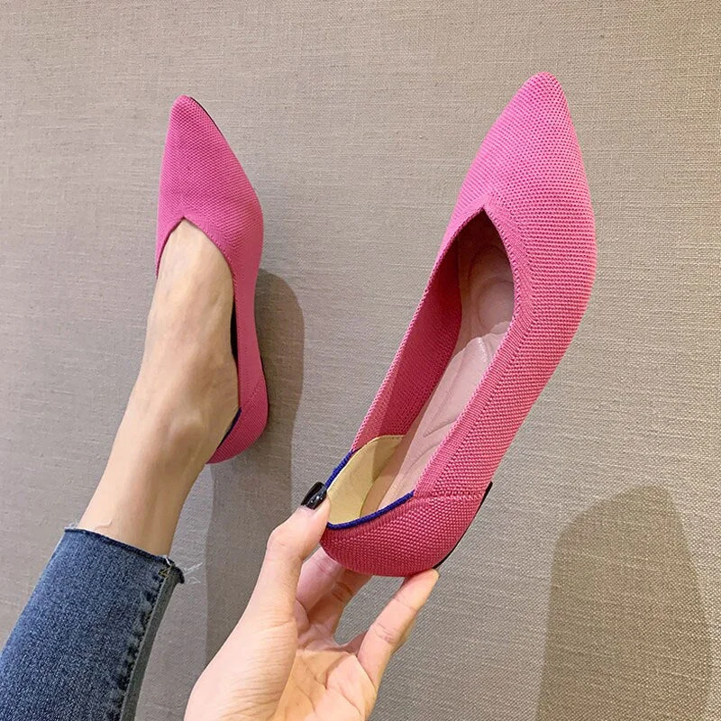 Women's Shoes Pumps Knitting Breathable Ladies Pointed Toe Female Comfort Shoes Slip on Shallow Ladies Loafers Office Low Heels