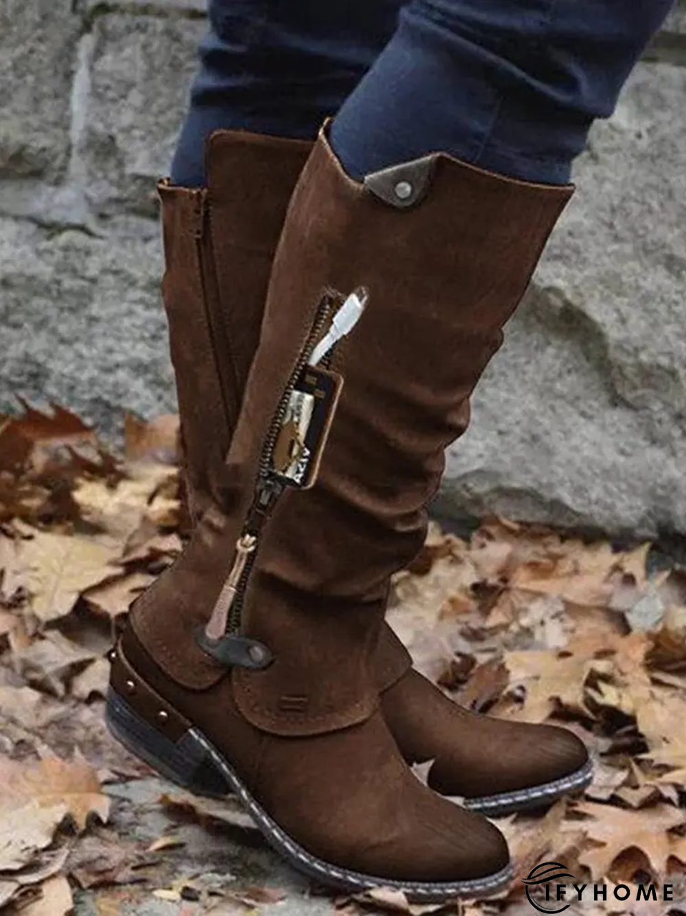 Vintage Casual Pleated Zip Riding Boots | IFYHOME