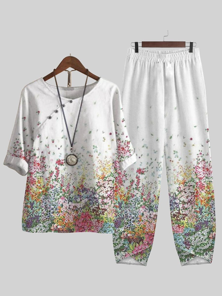 Floral Print Loose Casual Two-piece Suits