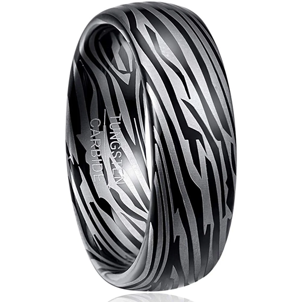 4MM 6MM 8MM 10MM Tungsten Mens Women Damascus Pattern Wedding Engagement Band Couple Domed Tungsten Carbide Ring for Men Womens Comfort Fit Rings