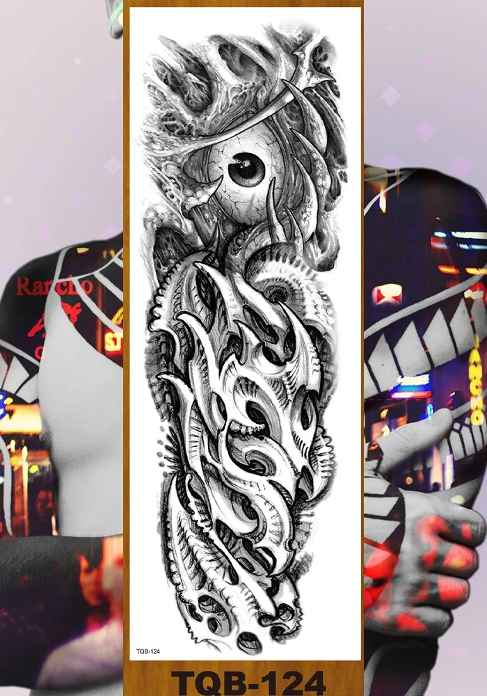 Full Flower Arm Temporary Tattoo Sticker Man Woman Body Leg Fake Tatoo Skull Night Demon Grim Reaper Good and Evil Waterproof