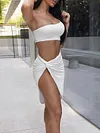 Solid Color One Shoulder Two Piece Skirt Suits