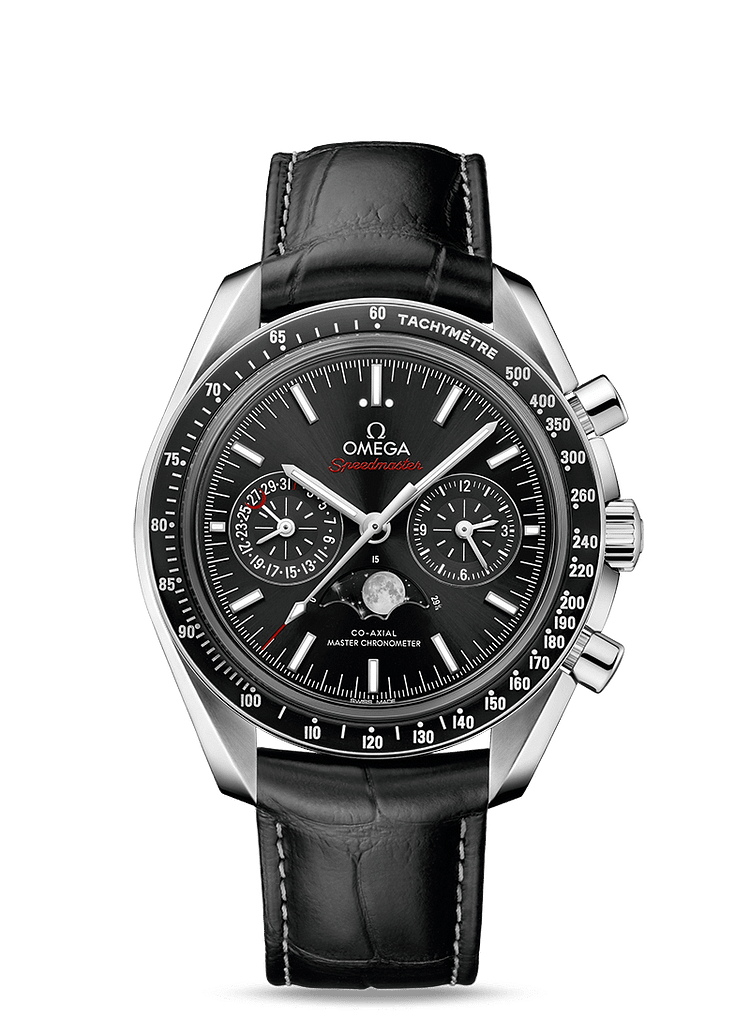 MOONPHASE CO‑AXIAL MASTER CHRONOMETER MOONPHASE CHRONOGRAPH 44.25 MM 304.33.44.52.01.001 FAVOURITES COMPARE Steel on Leather strap