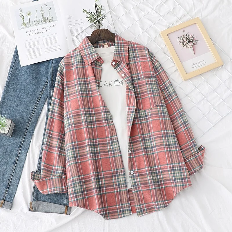 Fresh Design Women Blouses Shirts 2021 New Womens Tops And Blouses Long Sleeve Casual Plaid Shirt Young Style Lady Blouse Tunic
