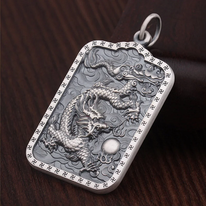 Dragon Heart Sutra 999 Sterling Silver Strength Necklace Pendant