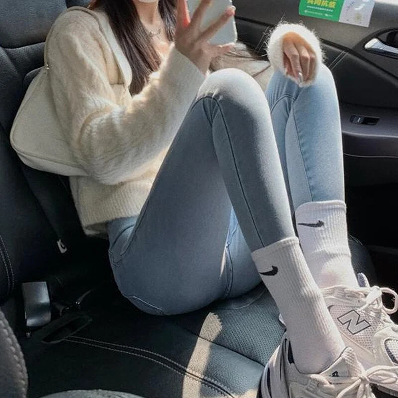 Jeans Women Pure Color Spring High Street Skinny Vaqueros Mujer Fashion Ulzzang Pencil Trouser BF Denim Vintage All-match Female