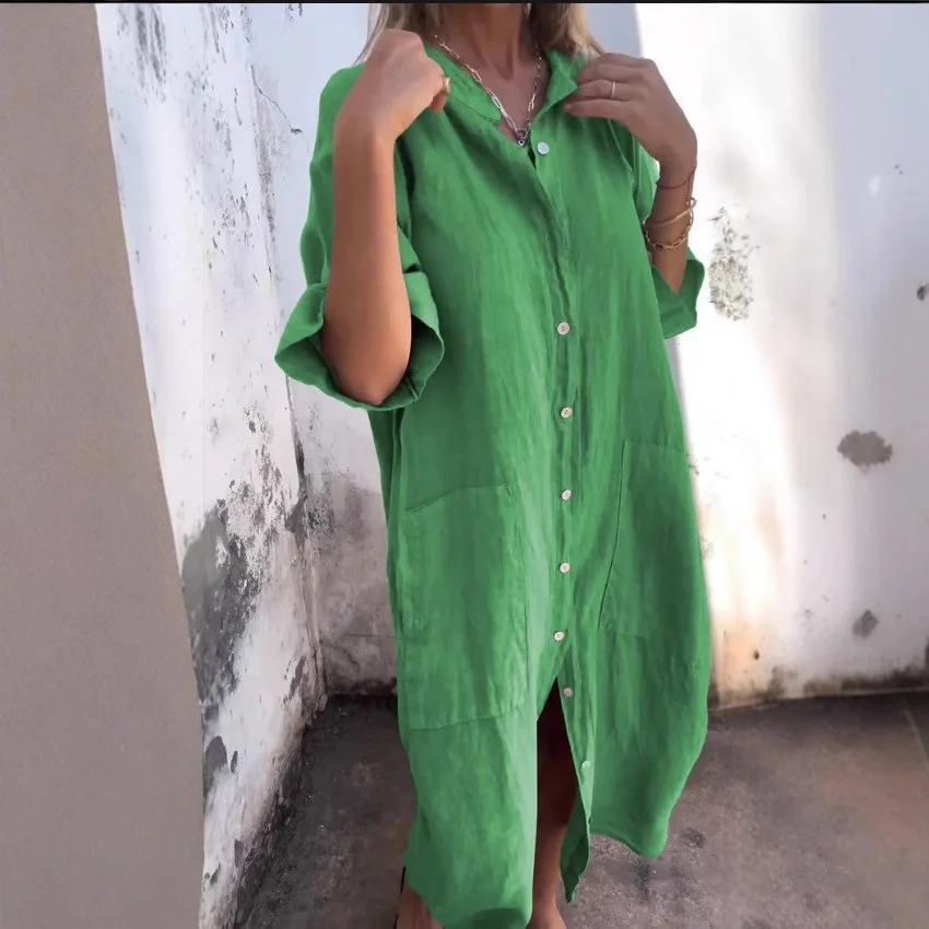 Uveng Uveng New Spring And Summer Loose Leisure Sleeve Cotton Shirt Dress Women