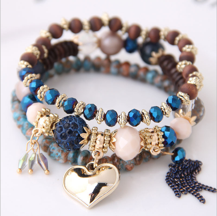 Ladies Retro Tassel Round Bead Love Creative Bracelet