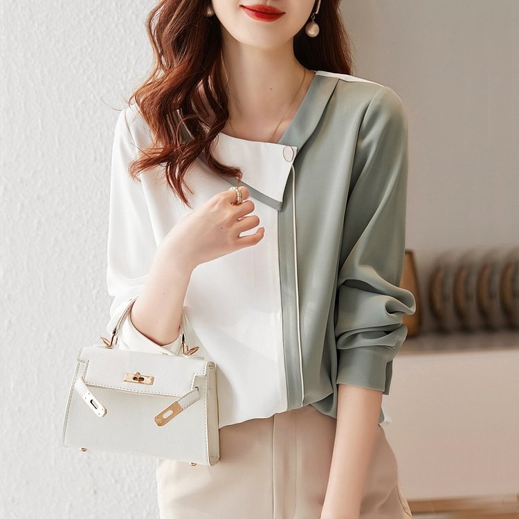Mint Long Sleeve Paneled Shirts & Tops