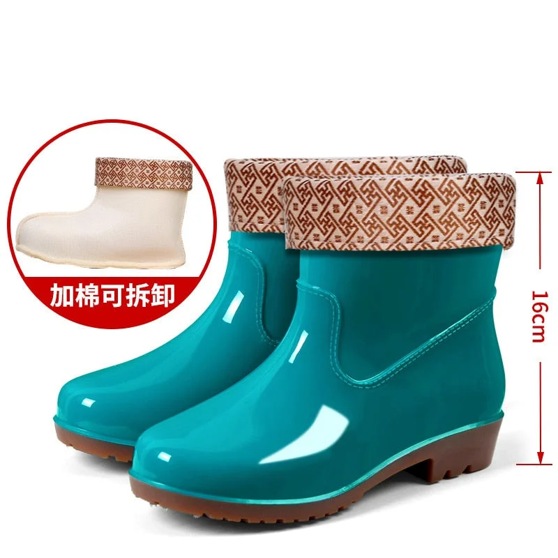 Miaoguan Short Rain Boots Women's  Low-Cut PVC Beef Tendon Platform Solid Color Work Shoes Waterproof Rain Boots Thick Bottom 41