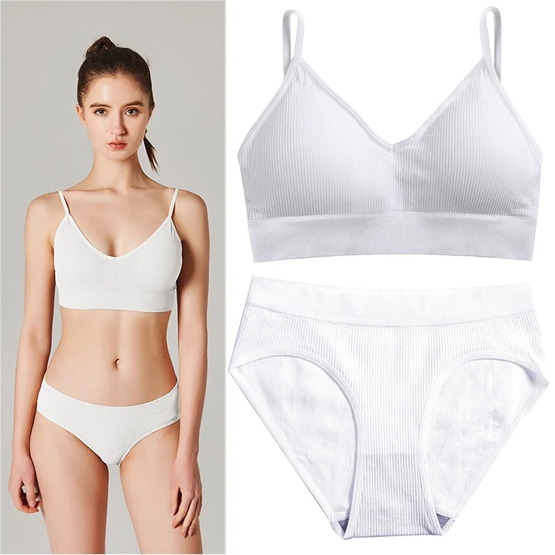 Fashion Seamless Bra Set Women Panties + Wireless Bras Underwear Set Basic Crop Tops Camisole Tank Briefs Intimate Lingerie Suit