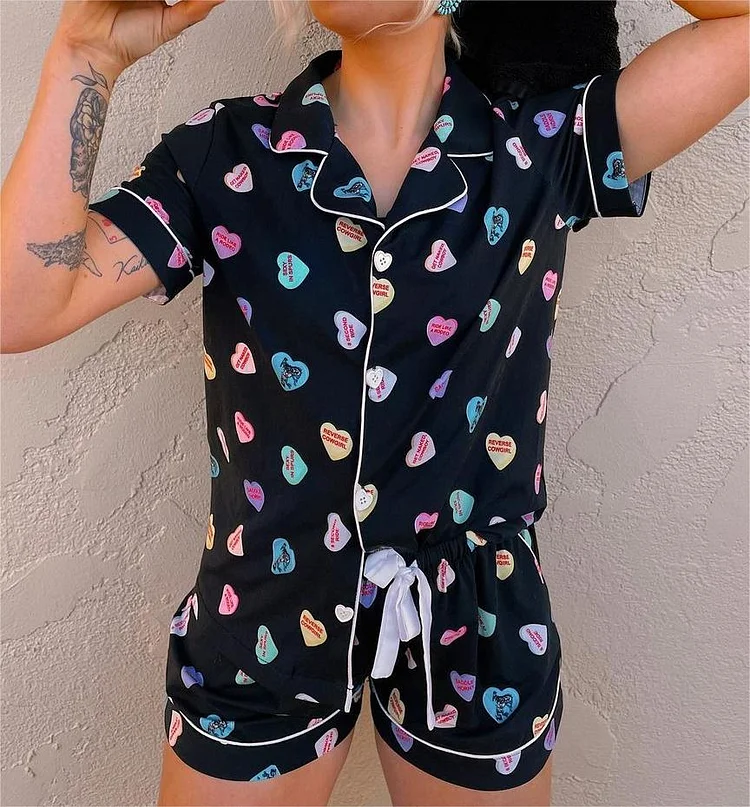 Casual Cowgirl Love Print  Short Sleeves Pajama Set