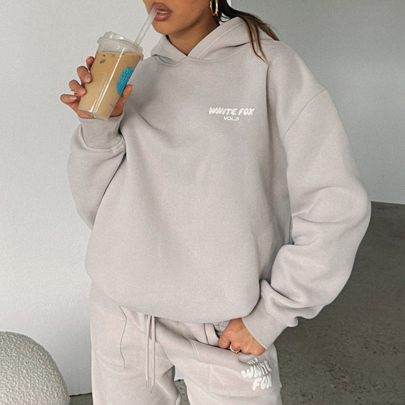 Fashion Sports LOGO Long Sleeve Pullover Hooded Sweatshirt Two Piece Set