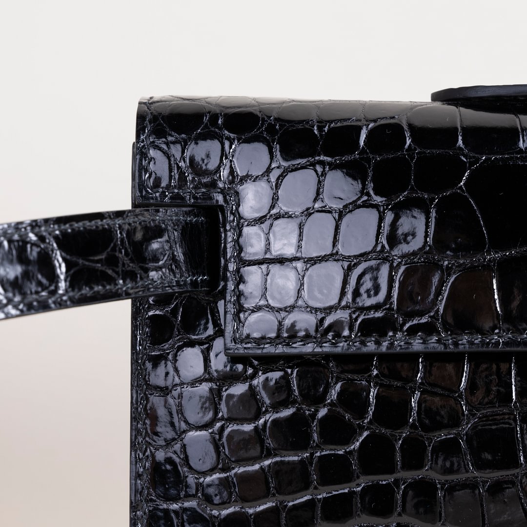 Kelly cut Shiny Porosus Crocodile 89 Noir  GHW