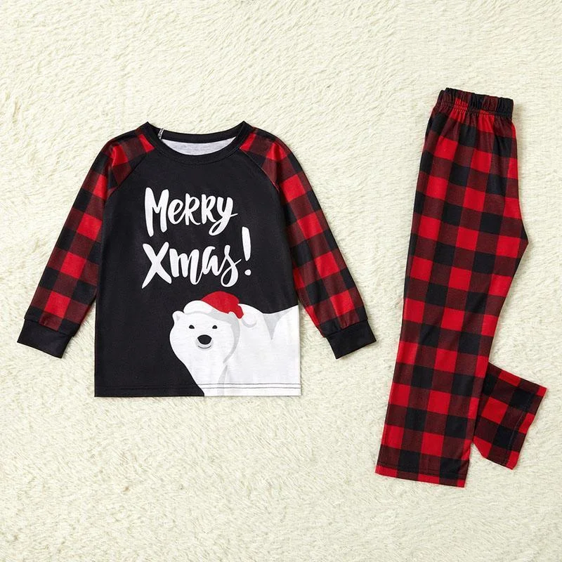 Christmas Family Matching Sleepwear Family Pajamas Merry Xmas Polar Bear Tops And Pants With Dog Cloth