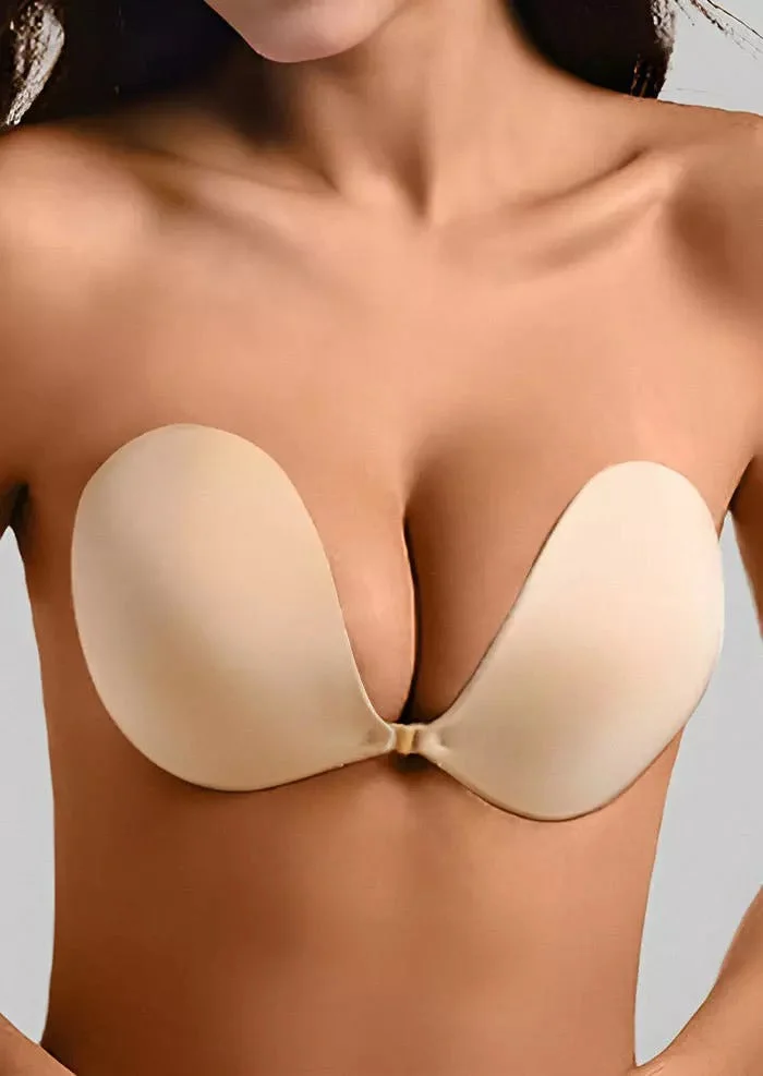 Buckle Front Invisible Breast Lifting Adhesive Bra - Apricot