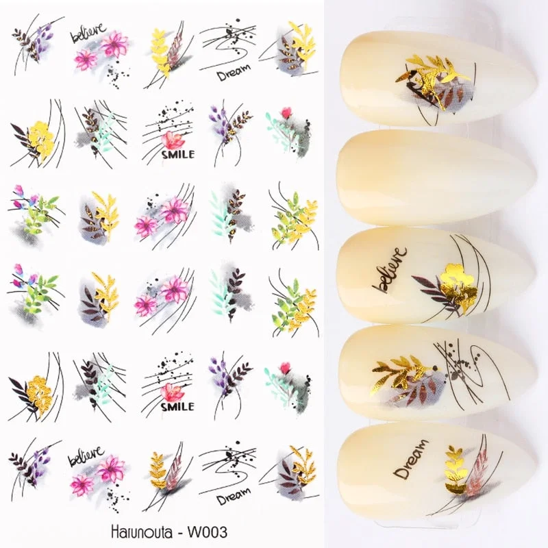 1PC Abstract Geometrics 3D Nail Sticker Cool Letters Pattern Leaves Flower Transfer Decals Slider For Nails Decoration Manicures