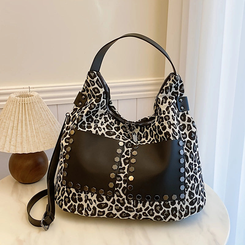 New Arrival Women’s Leopard-Print Shoulder Bag 2024 Autumn New Large Capacity Totes Work Commuter Messenger Bag