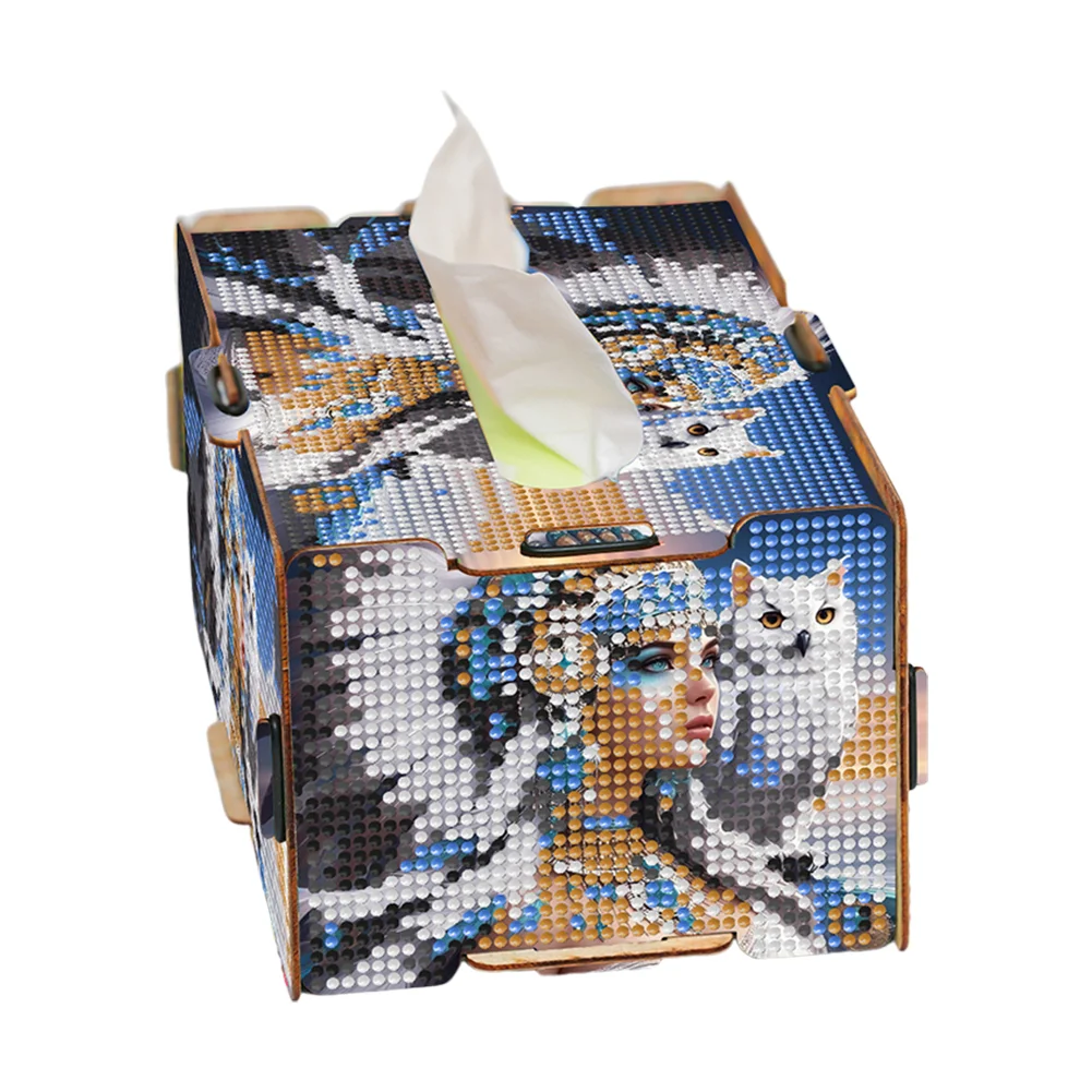 Owl Indian Diamond Painting Tissue Box Wooden Diamond Art Tissue Storage Box