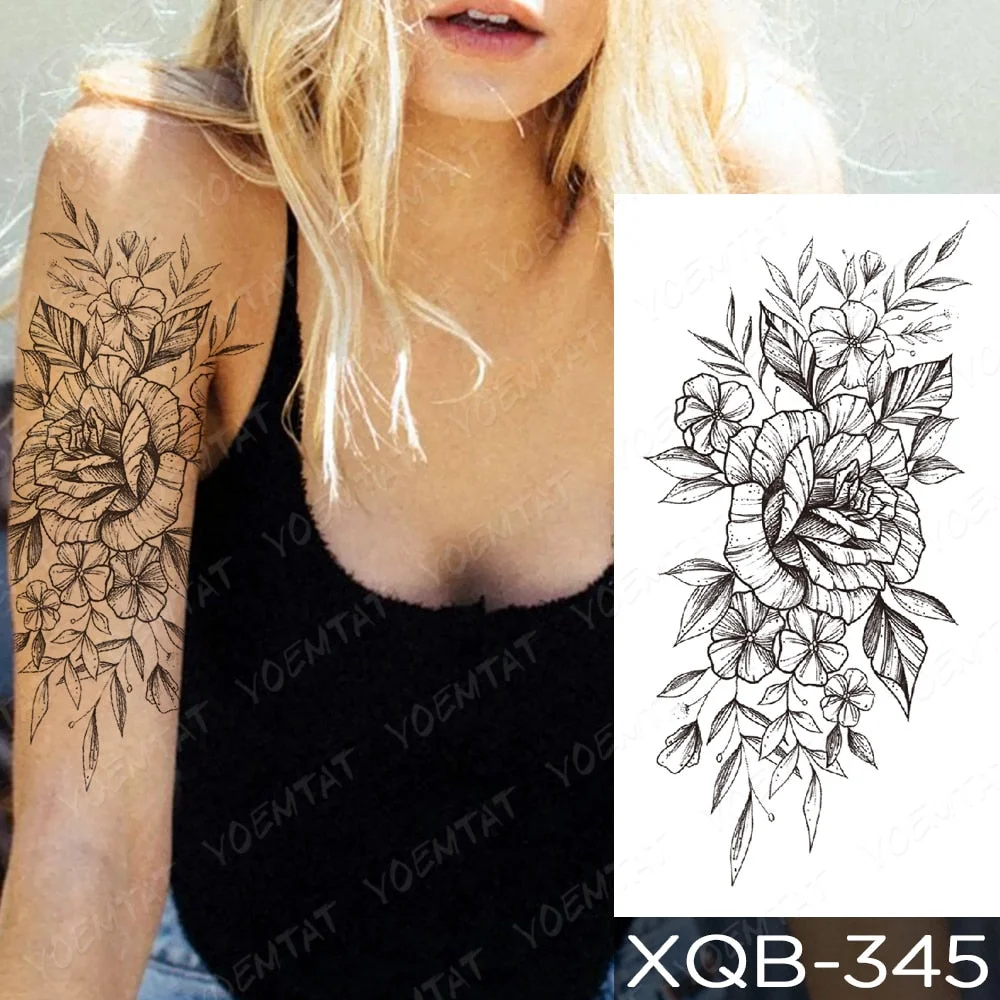 Waterproof Temporary Tattoo Sticker Orchid Flower Tattoos Peony Lotus Lines Painted Rose Body Art Arm Fake Sleeve Tatoo Women