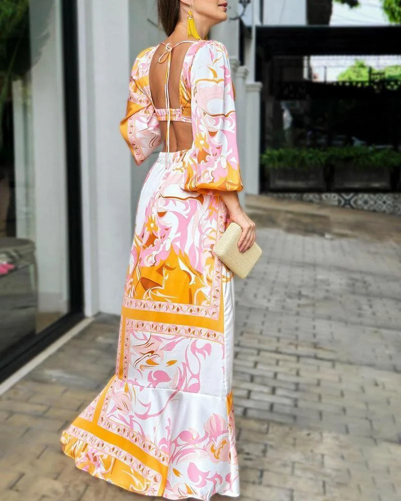 Sexy Waist Cutout Backless Slit Maxi Dress